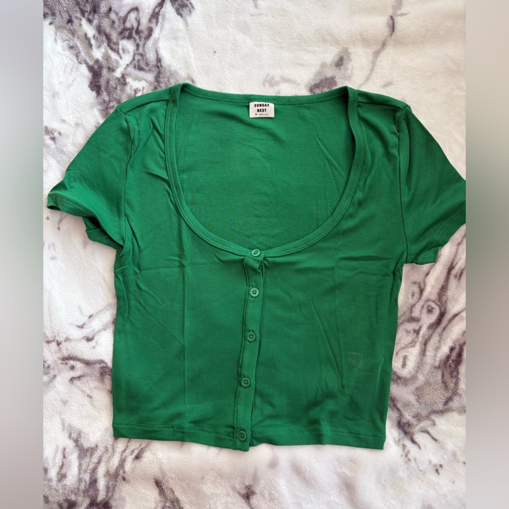 Sunday Best Green Button-Down Women's Top